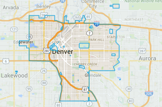 A map of car2go's current "home area" in Denver. Image: car2go