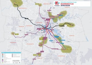 Nashville's $6 billion regional transit plan calls for several new light rail and bus rapid transit lines. Map:  nMotion2015