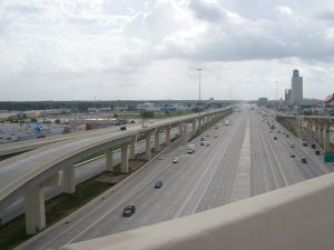 Texas widened I-10 in Houston to cram more car commuters onto the highway system, not to facilitate national trade. Photo:  Socreate76 via Creative Commons