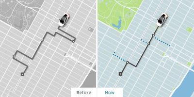 Linear transportation routes carrying riders who walk the last few blocks from their origins and to their destinations. Sound familiar? Image: Uber