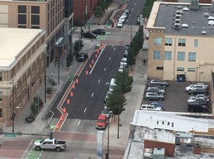 A standalone transportation department, separate from DPW, should be able to get more projects done like the 14th Street protected bike lane. Photo: Tracy
 Davis/Twitter