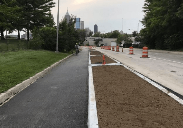 This used to be an un-protected, painted bike lane. Photo: Austin Gibble/Urban Indy