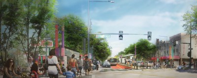 A rendering of what Colfax BRT will look like at Downing Street. Image: DPW