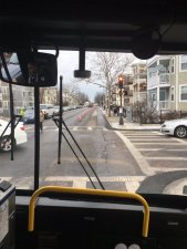 Boston set up a bus lane using orange cones today. Photo:  Jacqueline Goddard