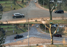 Toronto resident Dave Meslin and his neighbors used chalk and leaves to show how a local intersection would be right-sized. Photo:  Dave Meslin/Twitter