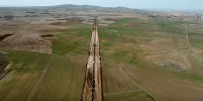 This image, from a Hyperloop promotional video, shows how the above-ground tube might look. Video still:  Hyperloop TT