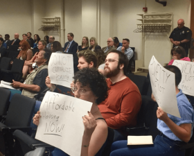 Protesters oppose Dayton's crackdown on panhandling, which was guised as a pedestrian safety measure. Photo:  Social Alternative Dayton