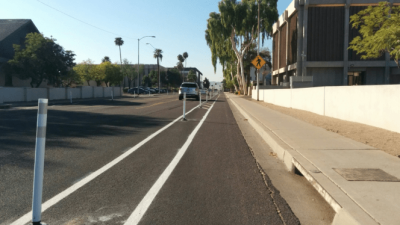 A design guide developed by Phoenix's Complete Streets Advisory Board would make bike lanes a default feature on many streets, but city officials haven't approved it. Photo:  Sean Sweat/Twitter
