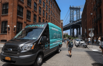 The Chariot vans running around Brooklyn streets are mostly empty. Photo:  Ford