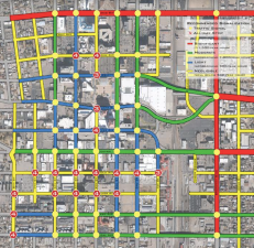 As part of a walkability study, nineteen of Albuquerque’s downtown traffic signals were deemed unnecessary. Nine have since been removed. Photo:  Speck & Associates LLC