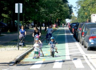 A parking-protected bike lane along Prospect Park West tamed the mean streets of New York so much that parents feel comfortable allowing their children there.