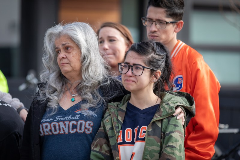 Gloria Gonzalez, the mother of Martinez’s four children, his daughter Maggie Rose, and his son David attend the dedication of a “ghost bike” to remember their father Dave Martinez.