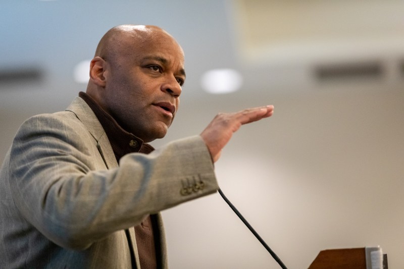 Mayor Michael Hancock speaks at the Bicycle Colorado Moving People Forward conference Feb. 7, 2019.