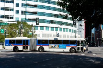 An RTD bus crosses Broadway on Colfax on September 25, 2014. Photo: RTD