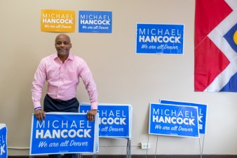 Denver Mayor Michael Hancock in his Five Points campaign office on March 28. Photo: Andy Bosselman