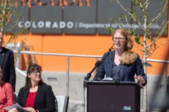 Shoshana Lew, executive director of CDOT, outside of the agency's headquarters on May 20. Streetsblog file photo by Andy Bosselman