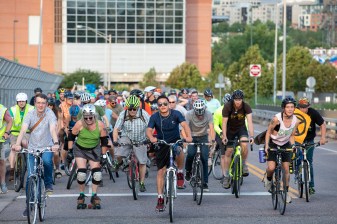 Bicyclists ride on 23rd Avenue during Friday's Critical Mass. Photo: Andy Bosselman