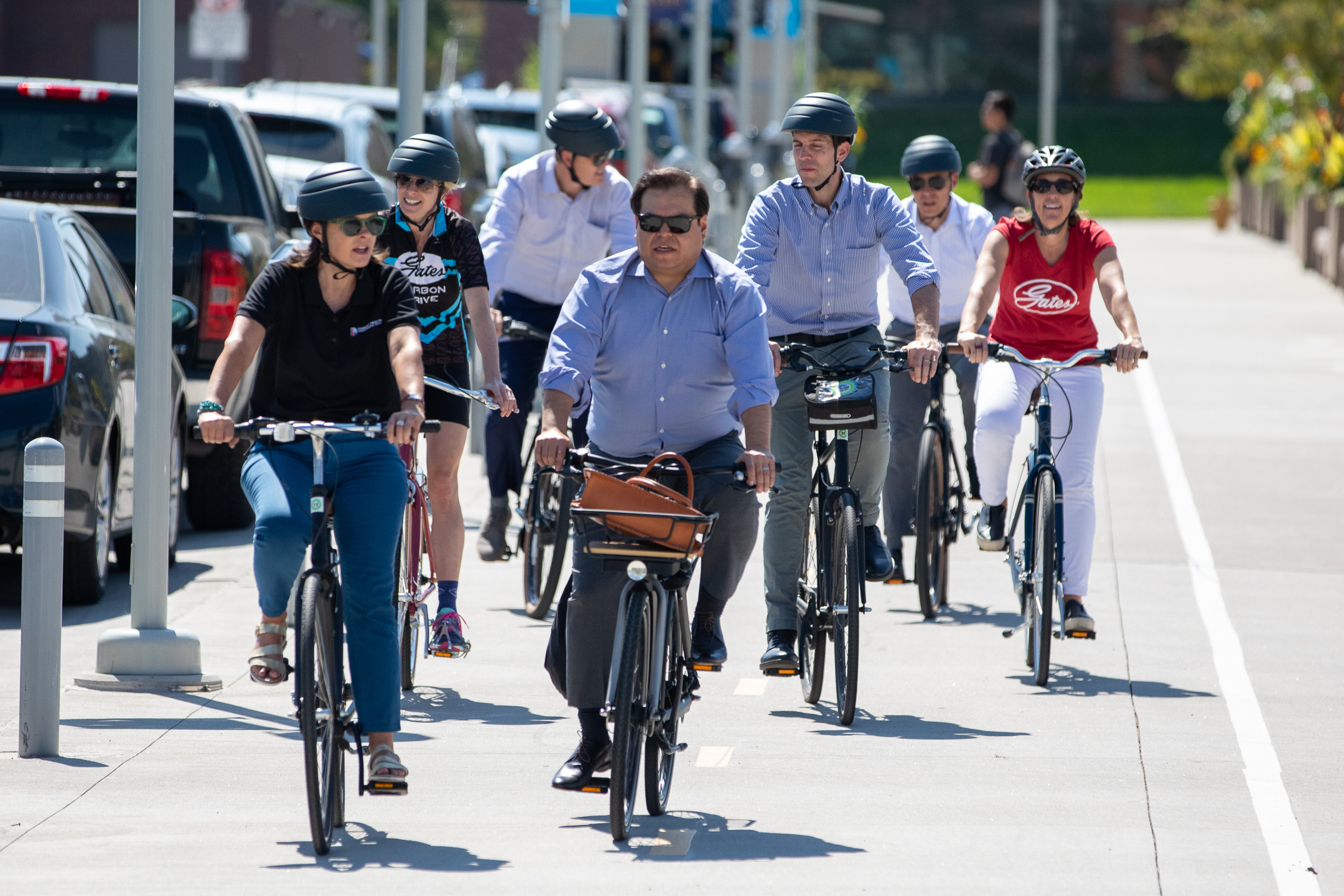 A group of officials ride along the 5.28 mile route that the 5280 Traill will follow following the press conference yesterday. Photo: Andy Bosselman