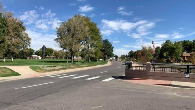 The Denver Department of Public Works installed new crosswalks and signage on Andrews Drive at the entrance to Silverman Park. Photo: Pam Jiner