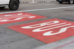 Road markings indicate two lanes of traffic dedicated to buses on 15th St. near Champa St. Photo Andy Bosselman