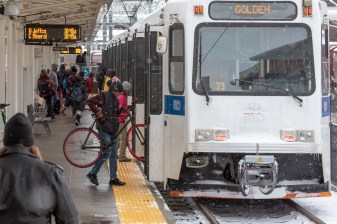 Photo - passengers board the W Line train at Union Station