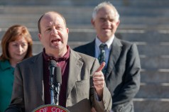 Gov. Polis announced the ride-hail company Lyft will add 200 electric vehicles to its Colorado fleet on Nov. 14. Photo: Andy Bosselman