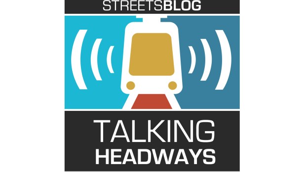 Image train with soundwaves on the sides and text Streetsblog Talking Headways