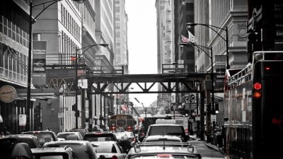 Photo a Chicago street filled with cars