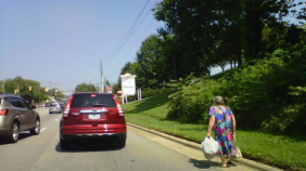 Pedestrian with bags in Asheville