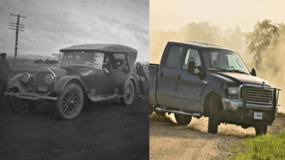 1924 car and 2020 pickup truck
