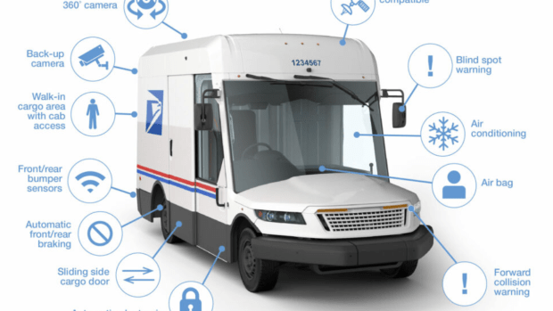 New USPS truck with labels on new features