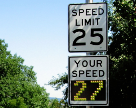 Sign speed limit 25 and digital sign your speed 27
