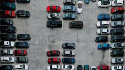 aerial photo of cars in parking lot