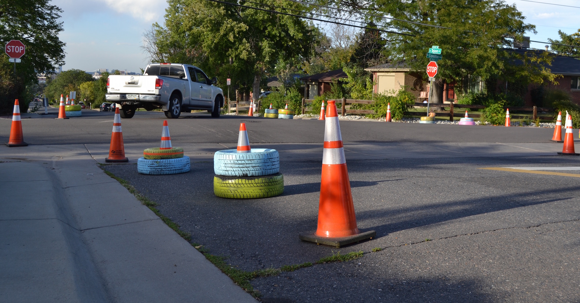 Eyes on the Street: Temporary Traffic-Calming Pops Up on South Tejon in Athmar Park